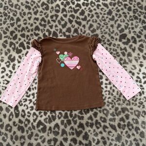 Jumping Beans Heart Graphic Long Sleeve Layered Look T-shirt in Brown Size 2T